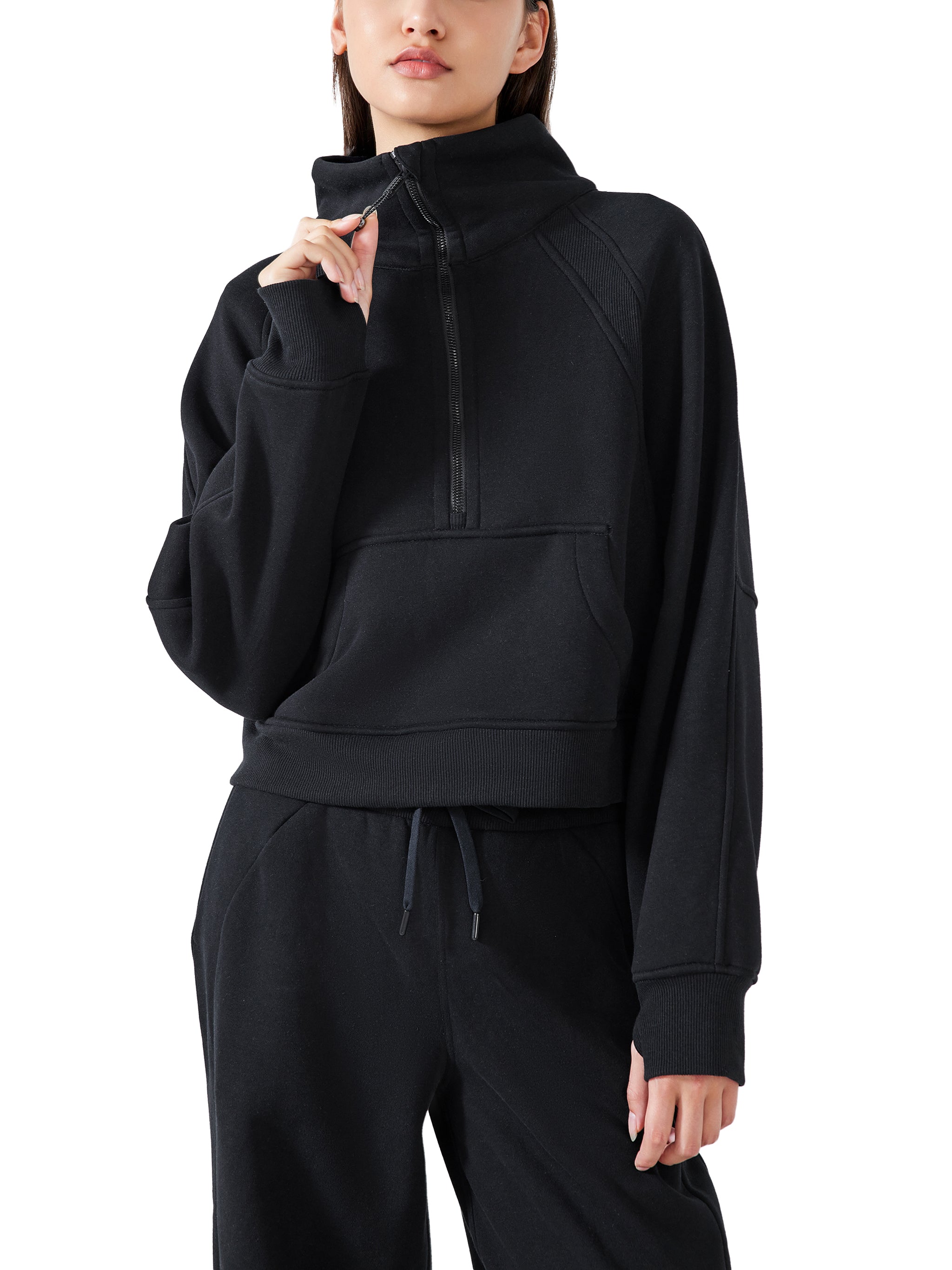 Essentials Navy Cropped Half-Zip Sweatshirt- MYC